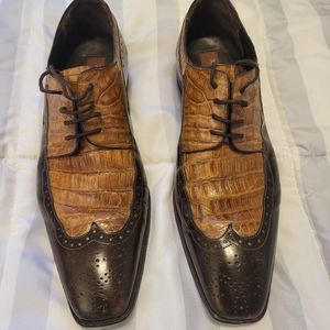 Mezlan Genuine Crocodile Shoes - Two Tone Brown